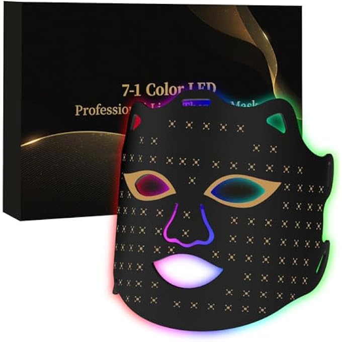 KASTWAVE RED LIGHT THERAPY FOR FACE, 7-1 COLORS LED FACIAL SKIN CARE MASK, RED LED FACE MASK LIGHT THERAPY AT HOME, LED FACE MASK LIGHT THERAPY, BLACK - Image 1